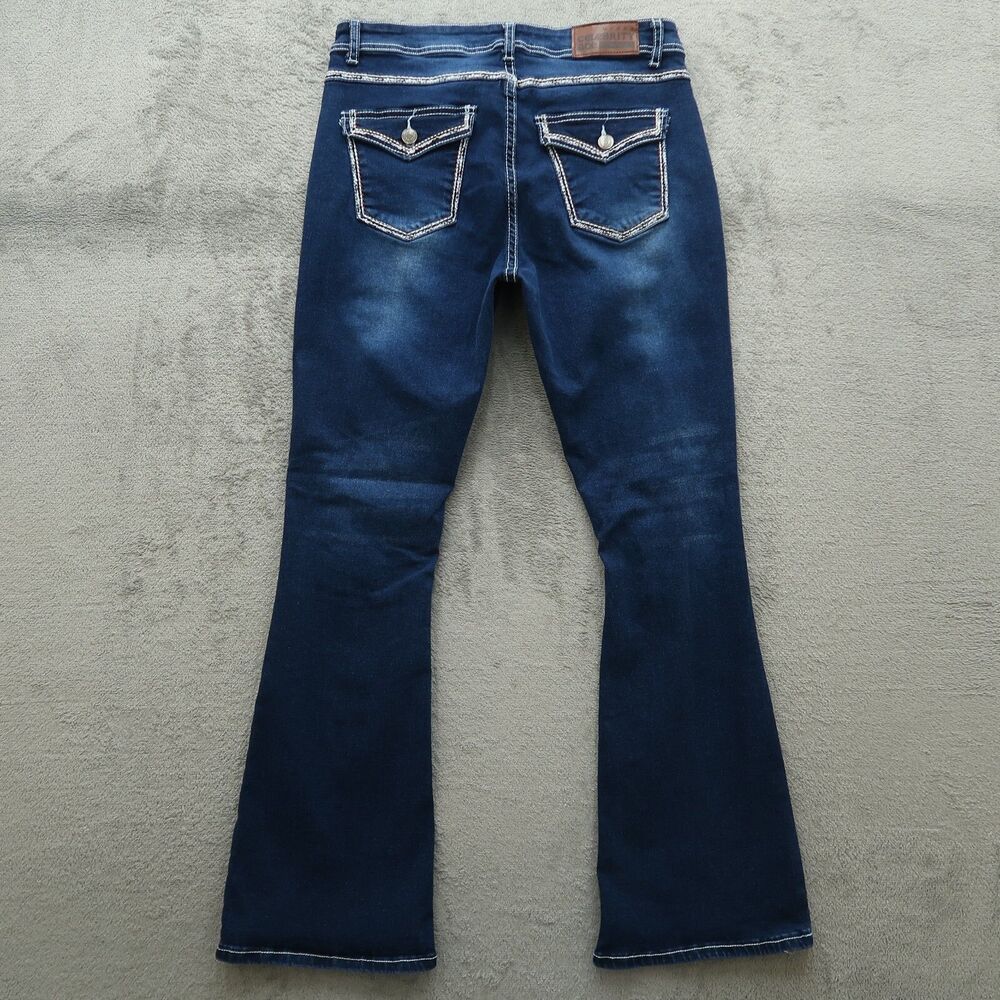 Celebrity Ace Jeans Junior's 13 Mid-Rise Flare Denim 30.5" Inseam Distressed